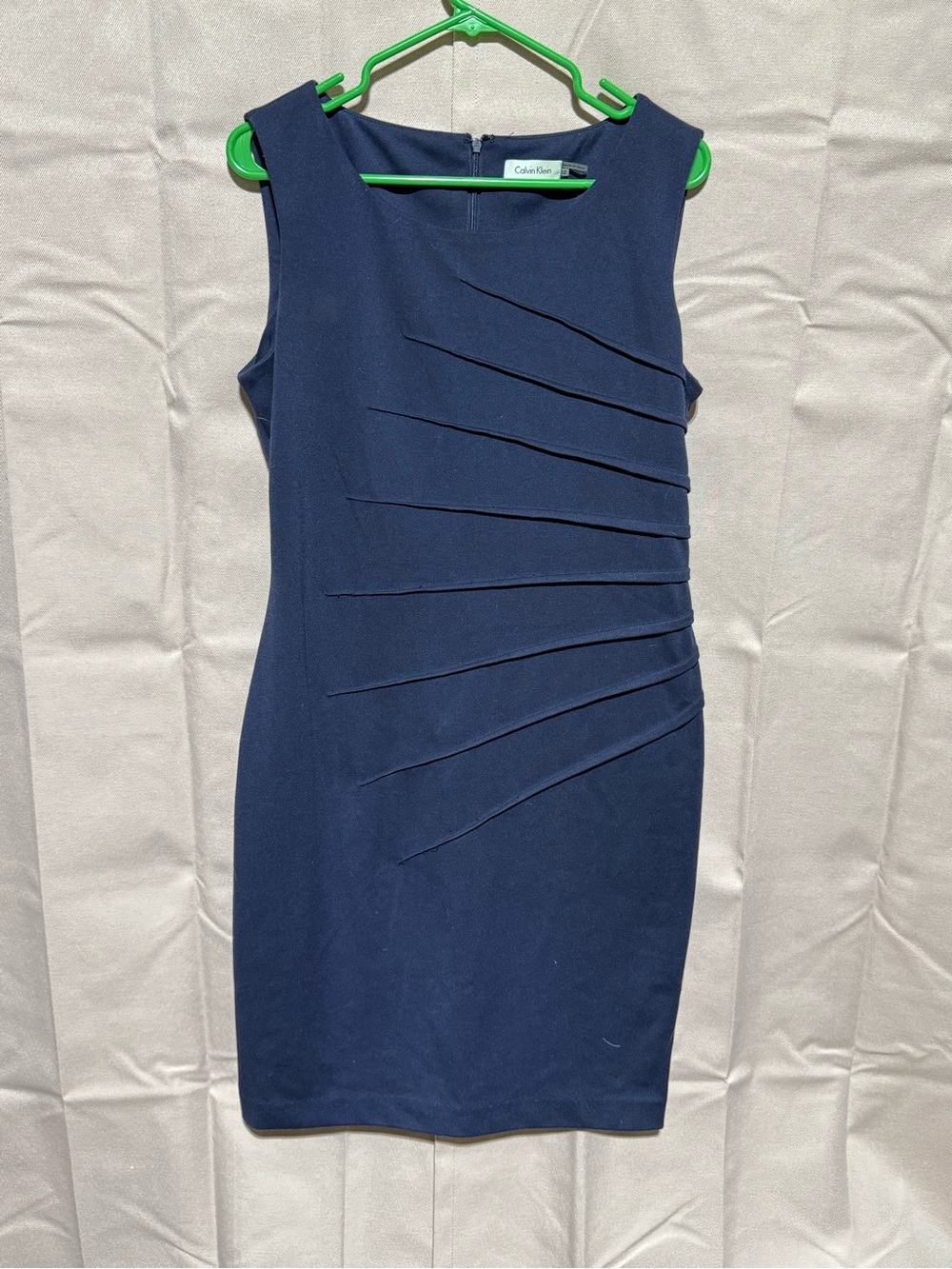 Calvin Klein Navy Sleeveless Pleated Sheath Dress